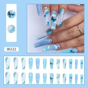 Blue extra long press on nails
