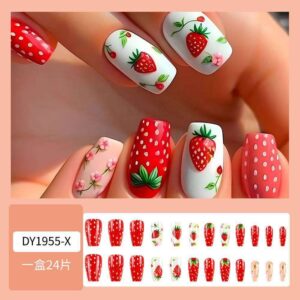 Strawberry themed artificial nails